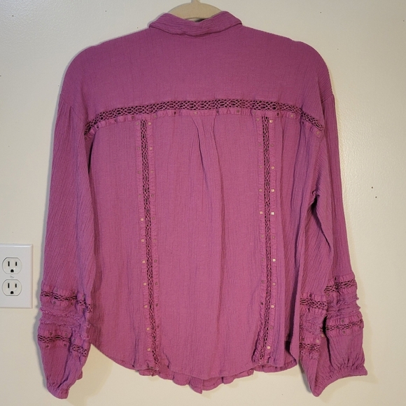 Free People (Women's Large) Summer Stars Pink Cotton Modal Button Down Shirt - Picture 5 of 8